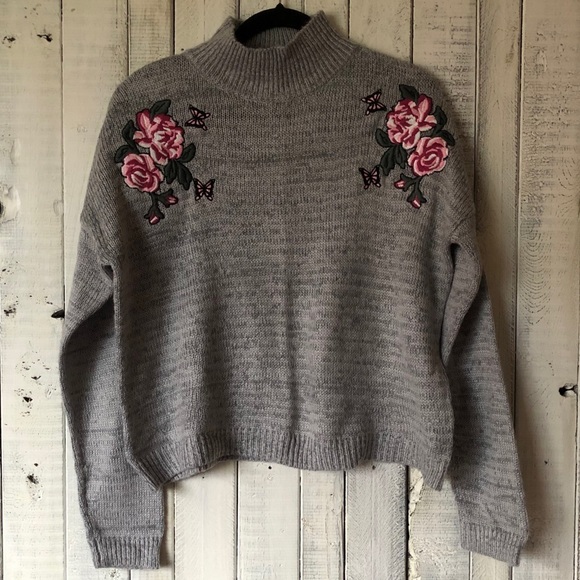 Cloud Chaser Tops - Cloud Chaser Warm Grey & Pink Floral Sweater